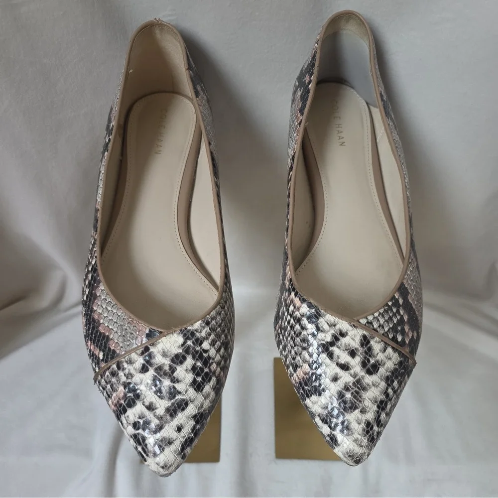 Cole Haan Snake Print Slingback Block Heel Pointed Toe Shoes Sz 9.5